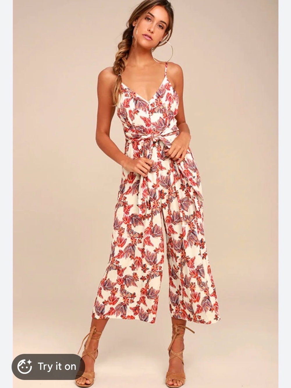 Free People Floral Print Tie-Waist Jumpsuit Size 0
